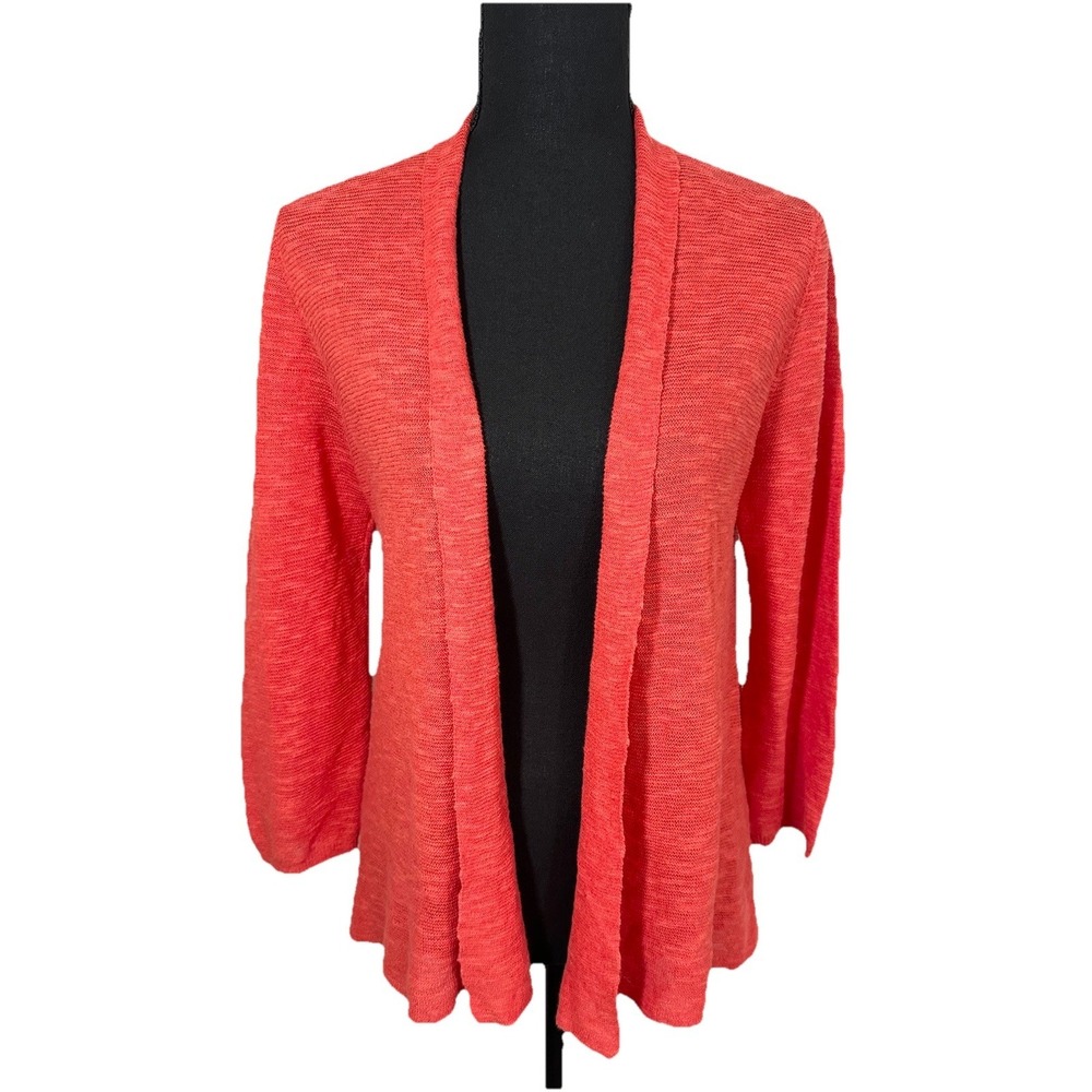 Eileen Fisher Women's XS Coral Open Front Cardigan Organic Linen Cotton Textured